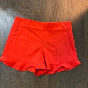 1 STATE Red Ruffle Hem Shorts